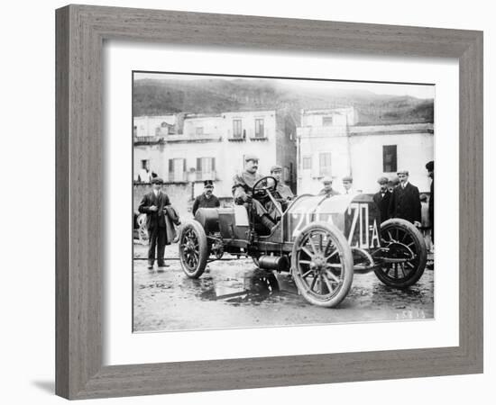 Vincenzo Lancia Taking Part in the Targa Florio Race, Sicily, April 1907-null-Framed Photographic Print