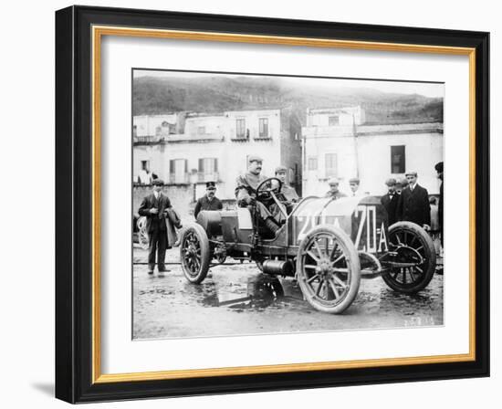 Vincenzo Lancia Taking Part in the Targa Florio Race, Sicily, April 1907-null-Framed Photographic Print