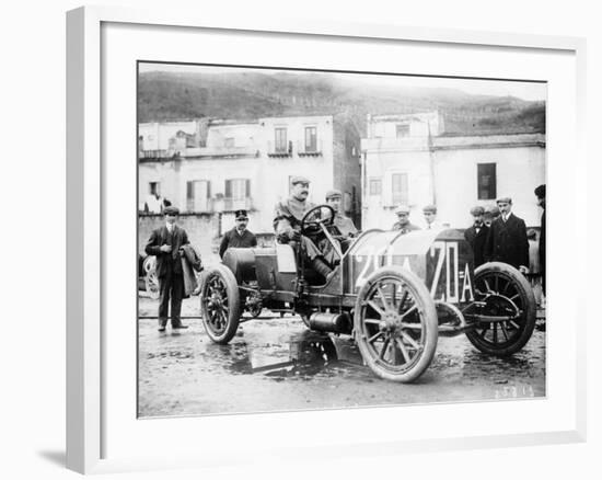 Vincenzo Lancia Taking Part in the Targa Florio Race, Sicily, April 1907-null-Framed Photographic Print