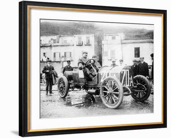 Vincenzo Lancia Taking Part in the Targa Florio Race, Sicily, April 1907-null-Framed Photographic Print