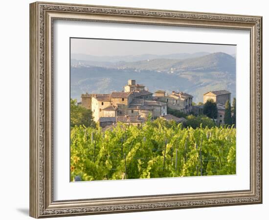 Vineyard and Village, Volpaia, Tuscany, Italy-Peter Adams-Framed Photographic Print