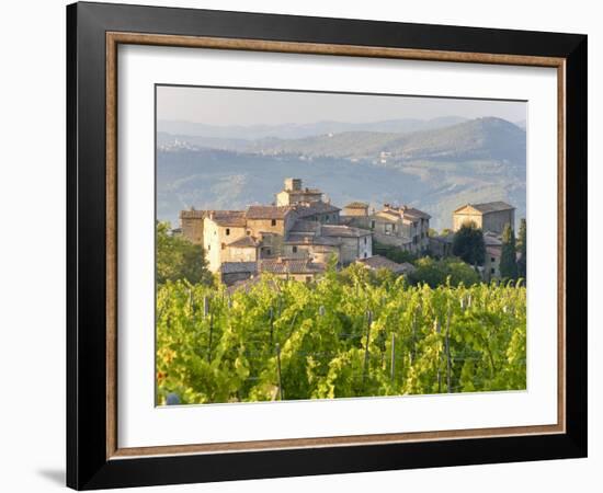 Vineyard and Village, Volpaia, Tuscany, Italy-Peter Adams-Framed Photographic Print