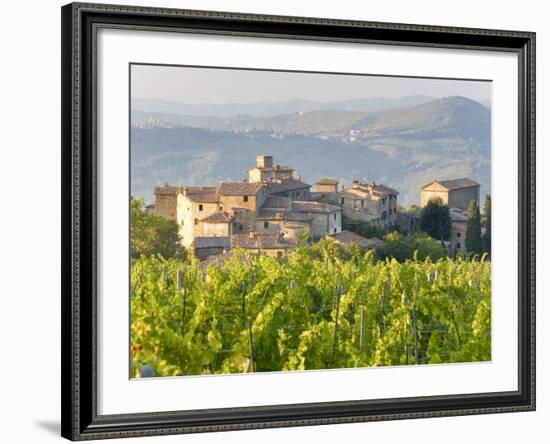 Vineyard and Village, Volpaia, Tuscany, Italy-Peter Adams-Framed Photographic Print