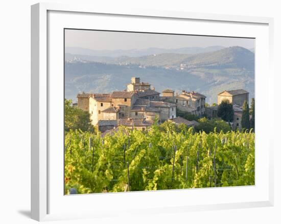 Vineyard and Village, Volpaia, Tuscany, Italy-Peter Adams-Framed Photographic Print