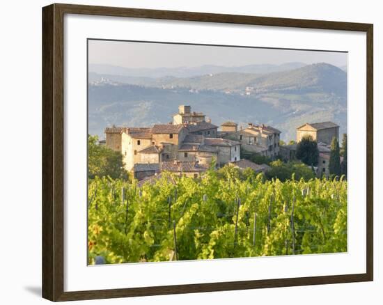 Vineyard and Village, Volpaia, Tuscany, Italy-Peter Adams-Framed Photographic Print