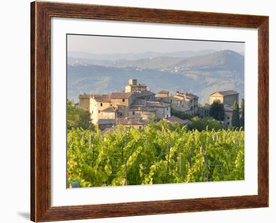 Vineyard and Village, Volpaia, Tuscany, Italy-Peter Adams-Framed Photographic Print