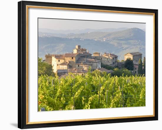 Vineyard and Village, Volpaia, Tuscany, Italy-Peter Adams-Framed Photographic Print