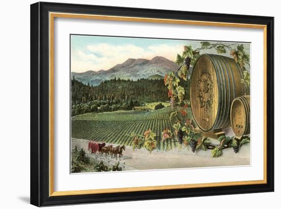 Vineyard with Horse-Drawn Cart-null-Framed Art Print