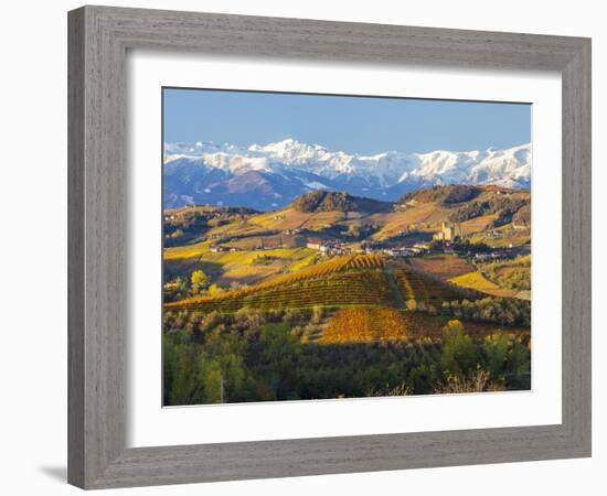 Vineyards and Castle, Grinzane Cavour, Cuneo District, Langhe-Peter Adams-Framed Photographic Print