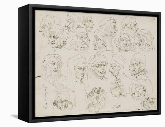 Vingt têtes d'artistes Italiens de la Renaissance-Nicolas Poussin-Framed Premier Image Canvas