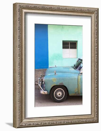 Vintage American Car Parked in Front of the Green and Blue Walls of a Colonial Building-Lee Frost-Framed Photographic Print