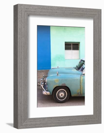 Vintage American Car Parked in Front of the Green and Blue Walls of a Colonial Building-Lee Frost-Framed Photographic Print