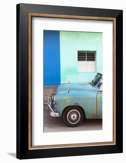 Vintage American Car Parked in Front of the Green and Blue Walls of a Colonial Building-Lee Frost-Framed Photographic Print