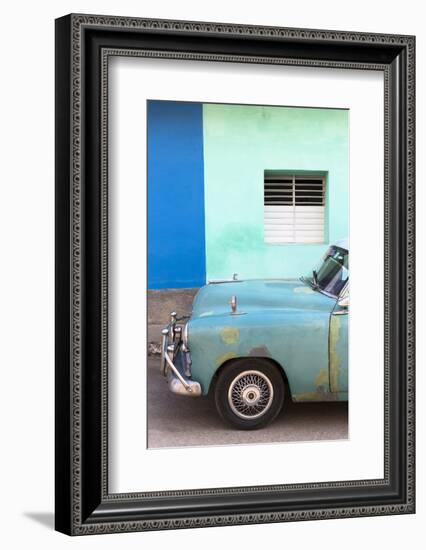 Vintage American Car Parked in Front of the Green and Blue Walls of a Colonial Building-Lee Frost-Framed Photographic Print