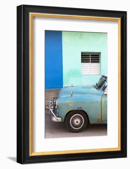 Vintage American Car Parked in Front of the Green and Blue Walls of a Colonial Building-Lee Frost-Framed Photographic Print