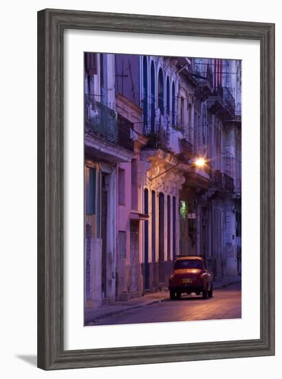 Vintage American Car Parked on Floodlit Street-Lee Frost-Framed Photographic Print