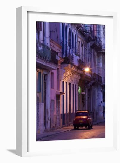 Vintage American Car Parked on Floodlit Street-Lee Frost-Framed Photographic Print