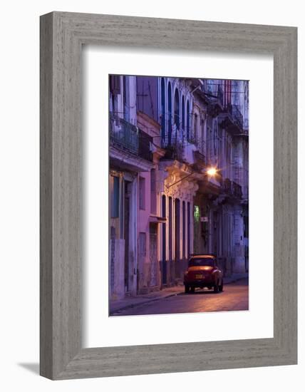 Vintage American Car Parked on Floodlit Street-Lee Frost-Framed Photographic Print