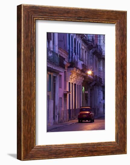 Vintage American Car Parked on Floodlit Street-Lee Frost-Framed Photographic Print