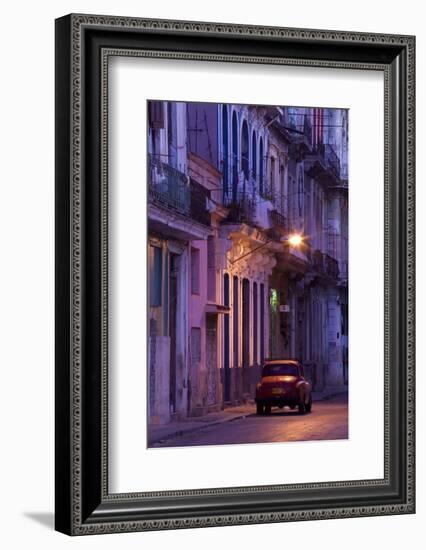 Vintage American Car Parked on Floodlit Street-Lee Frost-Framed Photographic Print