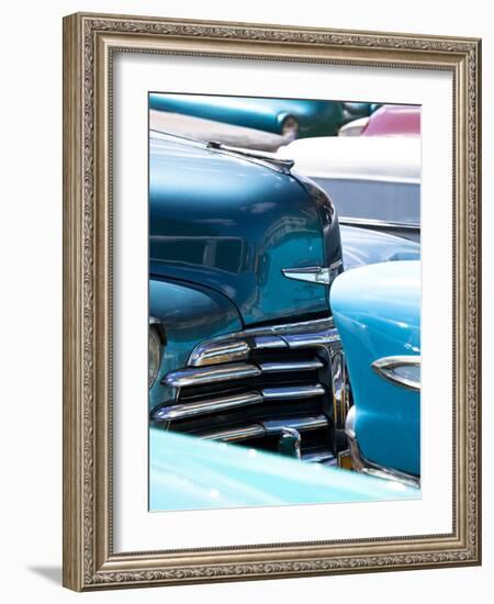 Vintage American Cars Parked on a Street in Havana Centro-Lee Frost-Framed Photographic Print