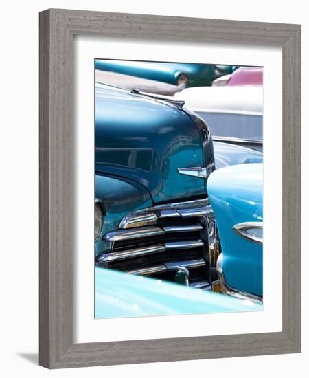 Vintage American Cars Parked on a Street in Havana Centro-Lee Frost-Framed Photographic Print