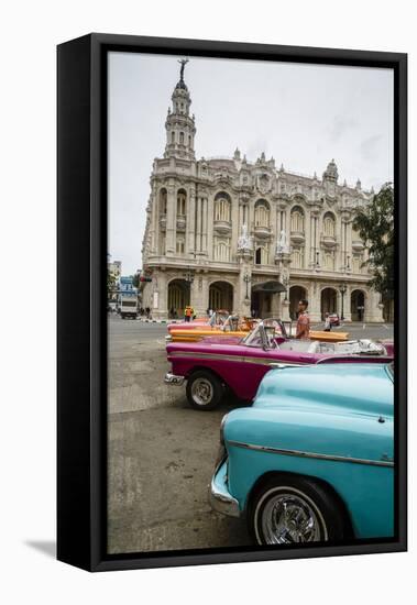 Vintage American Cars Parked Outside the Gran Teatro (Grand Theater), Havana, Cuba-Yadid Levy-Framed Premier Image Canvas