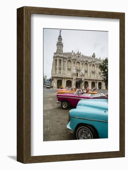 Vintage American Cars Parked Outside the Gran Teatro (Grand Theater), Havana, Cuba-Yadid Levy-Framed Photographic Print