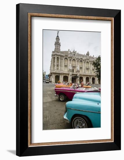 Vintage American Cars Parked Outside the Gran Teatro (Grand Theater), Havana, Cuba-Yadid Levy-Framed Photographic Print