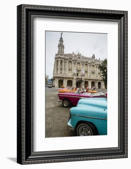 Vintage American Cars Parked Outside the Gran Teatro (Grand Theater), Havana, Cuba-Yadid Levy-Framed Photographic Print