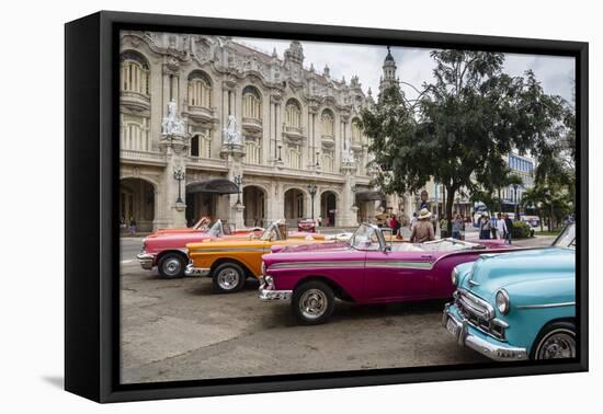 Vintage American Cars Parking Outside the Gran Teatro (Grand Theater), Havana, Cuba-Yadid Levy-Framed Premier Image Canvas