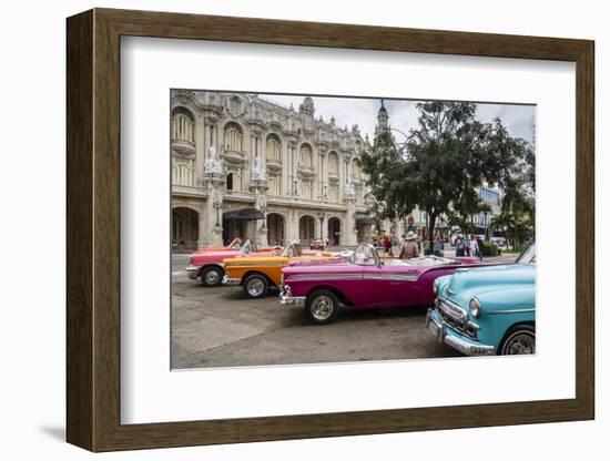 Vintage American Cars Parking Outside the Gran Teatro (Grand Theater), Havana, Cuba-Yadid Levy-Framed Photographic Print