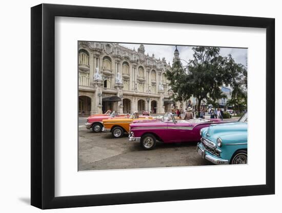 Vintage American Cars Parking Outside the Gran Teatro (Grand Theater), Havana, Cuba-Yadid Levy-Framed Photographic Print