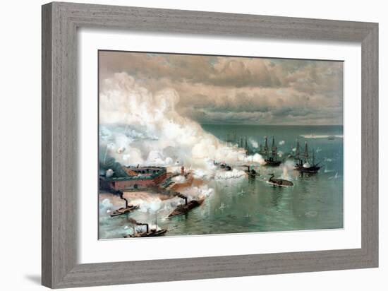 Vintage American Civil War Print of the Battle of Mobile Bay-null-Framed Art Print