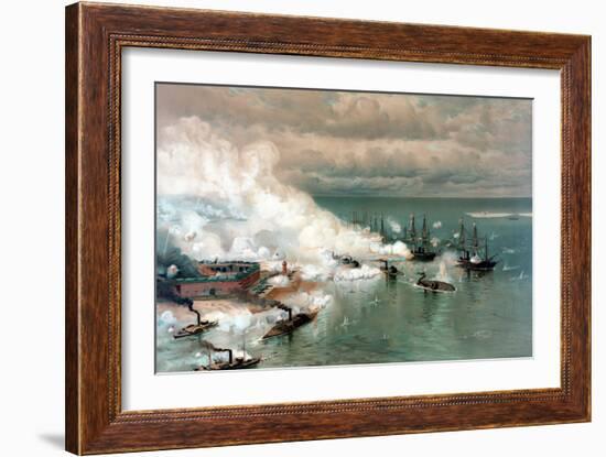 Vintage American Civil War Print of the Battle of Mobile Bay-null-Framed Art Print