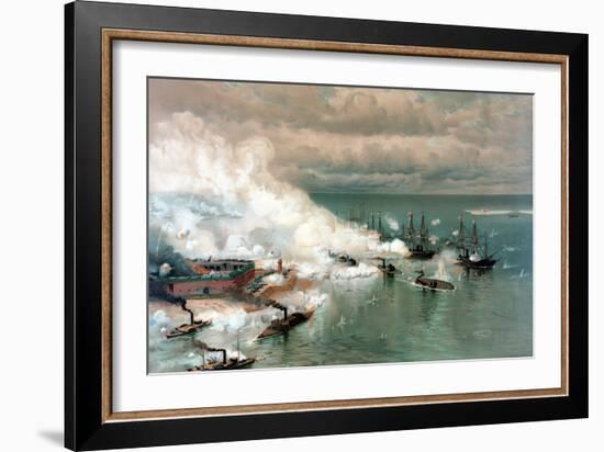 Vintage American Civil War Print of the Battle of Mobile Bay-null-Framed Art Print