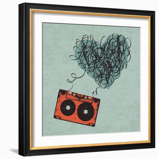 Vintage Audio Cassette Illustration with Heart Shaped Messy Tape. Vector, Eps10-pashabo-Framed Art Print