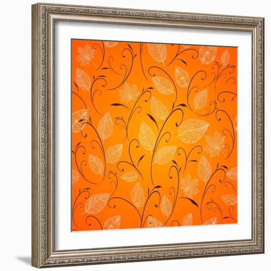 Vintage Autumn Leaves Pattern Background-cienpies-Framed Art Print