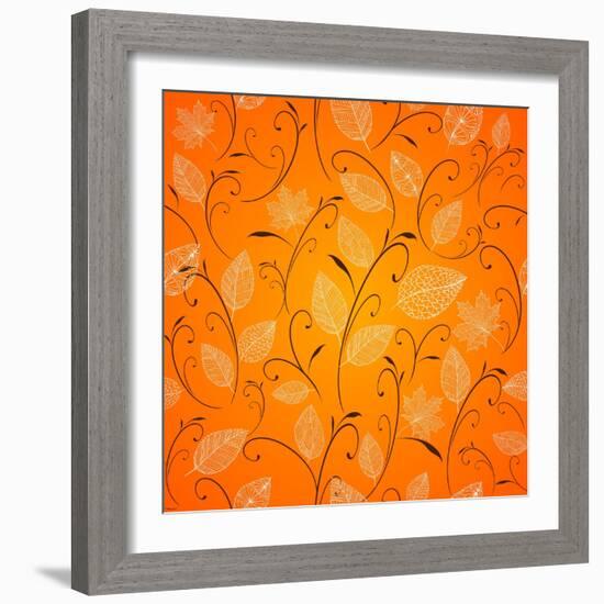 Vintage Autumn Leaves Pattern Background-cienpies-Framed Art Print