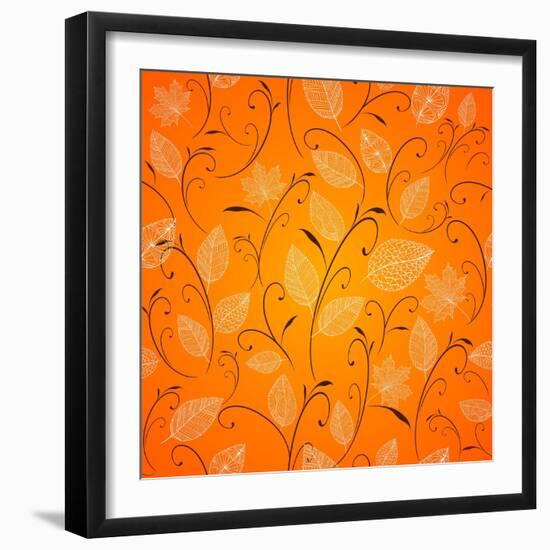 Vintage Autumn Leaves Pattern Background-cienpies-Framed Art Print