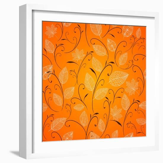 Vintage Autumn Leaves Pattern Background-cienpies-Framed Art Print