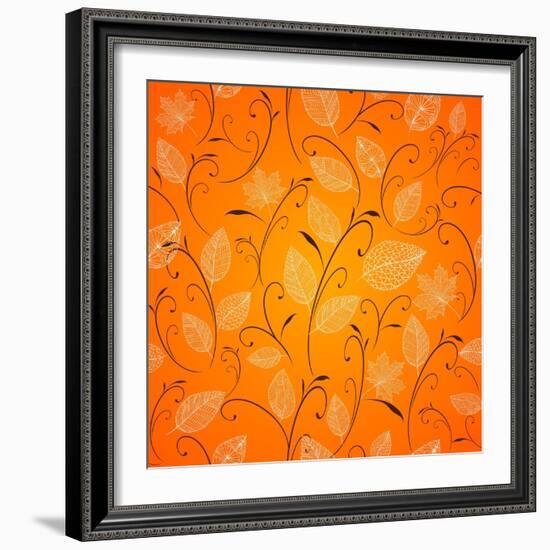 Vintage Autumn Leaves Pattern Background-cienpies-Framed Art Print