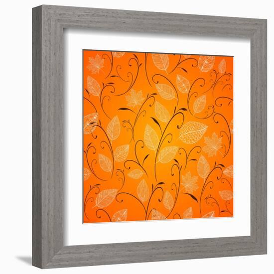 Vintage Autumn Leaves Pattern Background-cienpies-Framed Art Print