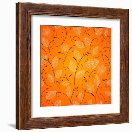 Vintage Autumn Leaves Pattern Background-cienpies-Framed Art Print