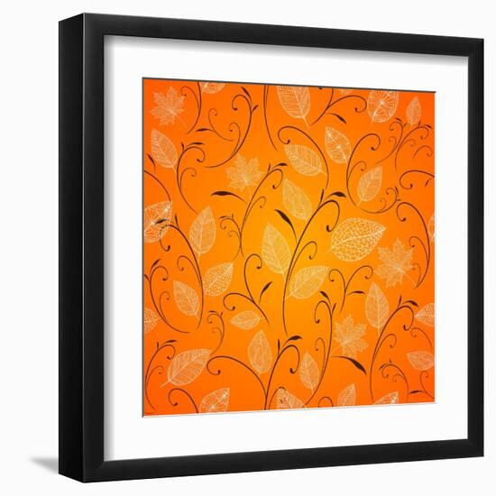 Vintage Autumn Leaves Pattern Background-cienpies-Framed Art Print