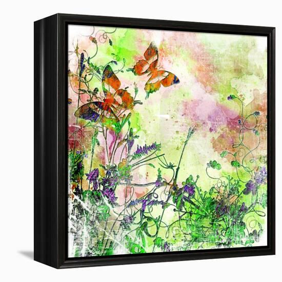 Vintage Background In Painting Style With Butterflies-Maugli-l-Framed Stretched Canvas