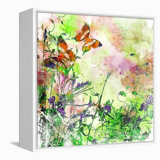 Vintage Background In Painting Style With Butterflies-Maugli-l-Framed Stretched Canvas