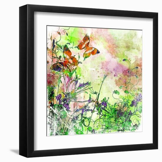 Vintage Background In Painting Style With Butterflies-Maugli-l-Framed Art Print