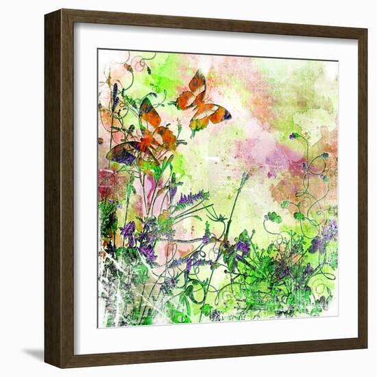 Vintage Background In Painting Style With Butterflies-Maugli-l-Framed Premium Giclee Print