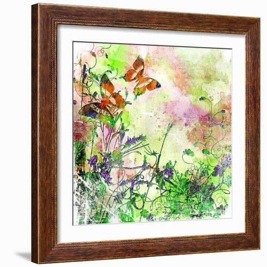 Vintage Background In Painting Style With Butterflies-Maugli-l-Framed Premium Giclee Print